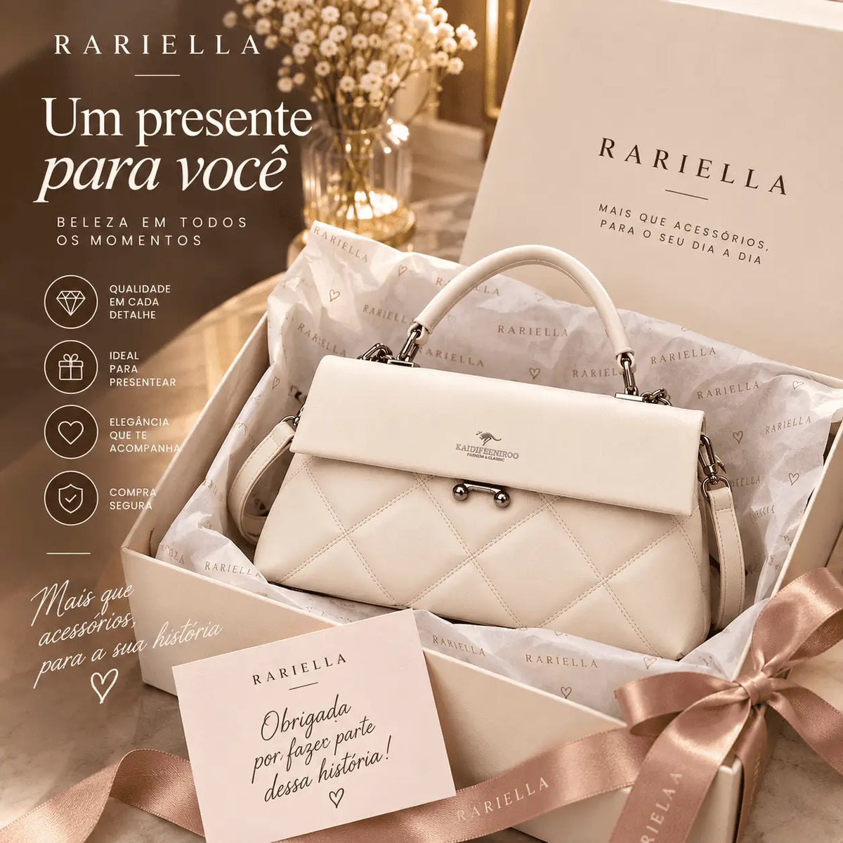 Bolsa Feminina Branca Matelassê Verona apresentada como opção de presente elegante