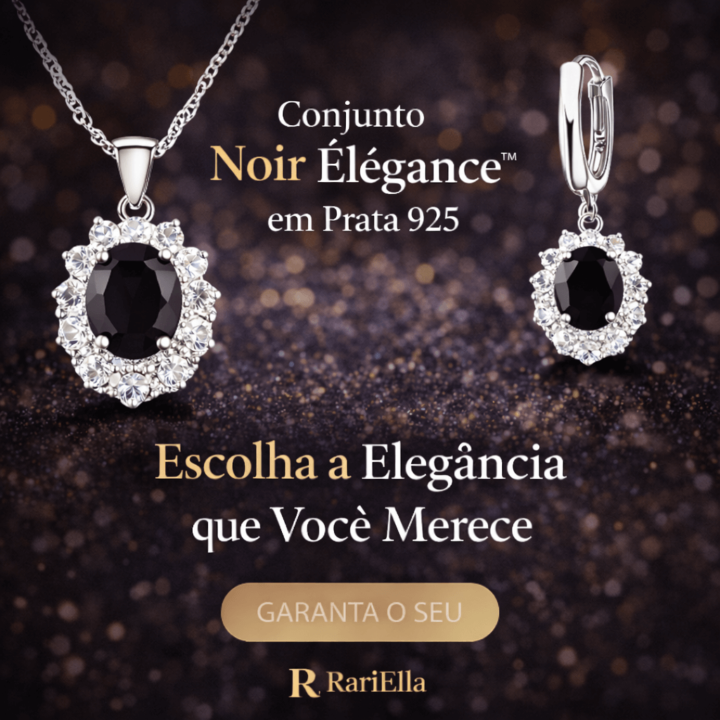 Conjunto Noir Élégance em prata 925 com colar e brincos de pedra preta e zircônias, joias femininas sofisticadas em fundo elegante, ideal para ocasiões especiais.