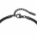 Detalhe da pulseira Snake Duo Love preta com nó central acabamento premium aço inox feminino