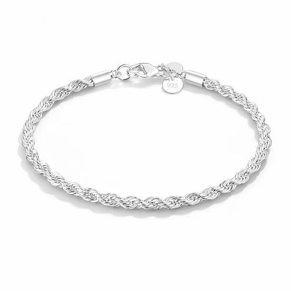 Pulseira feminina prata 925 trançada elegante minimalista 20cm RariElla
