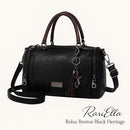 Bolsa Boston Black Heritage RariElla em fundo branco, modelo premium vintage com design estruturado, couro ecológico preto e alça dupla elegante.
