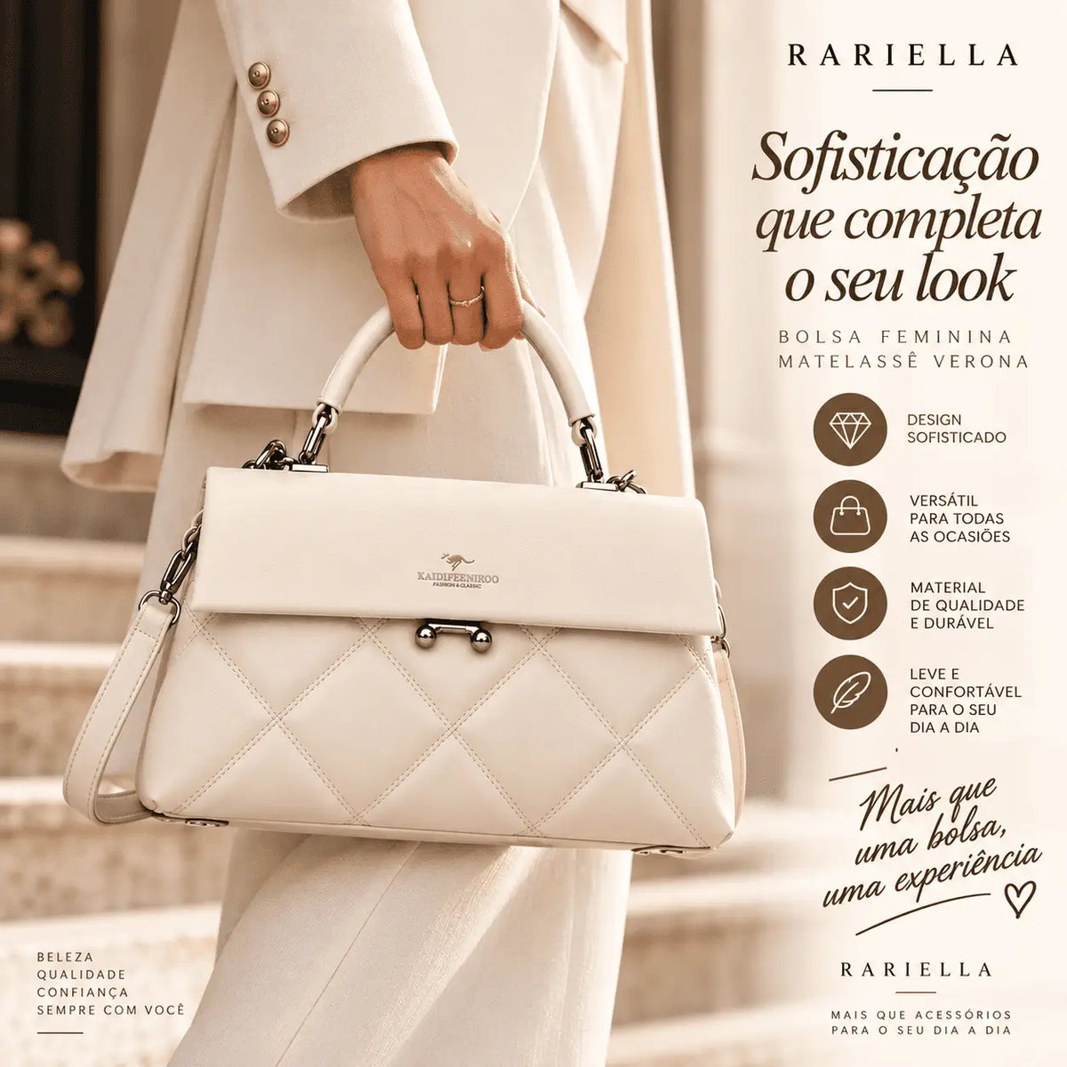 Bolsa Feminina Branca Verona com alça de mão e opções para diferentes formas de uso