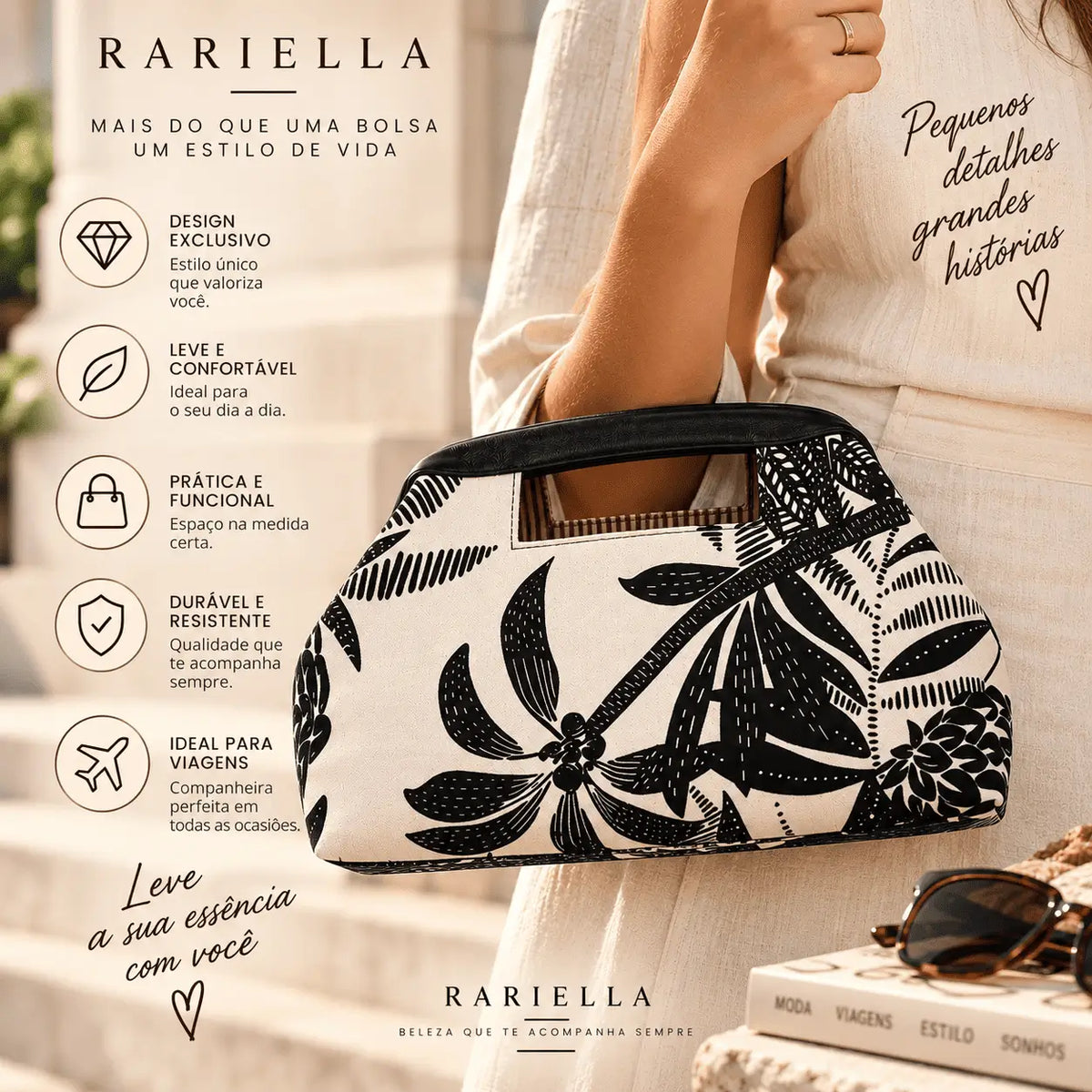 Mulher usando Bolsa Feminina Estampada Capri em look leve e elegante