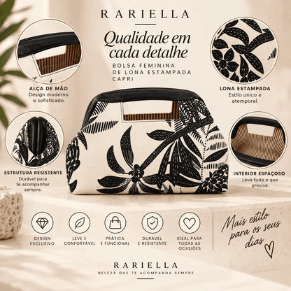 Bolsa Feminina de Lona Estampada Capri com detalhes do design e acabamento