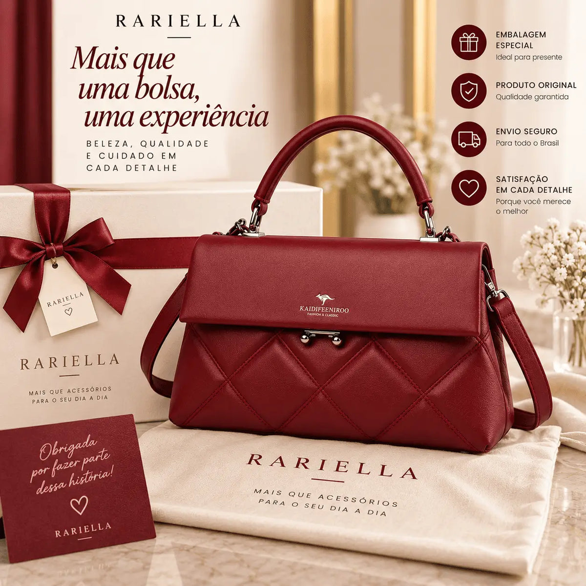 Bolsa Feminina Vermelha Verona em apresentação elegante destacando o acabamento matelassê