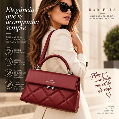 Mulher usando Bolsa Feminina Vermelha Matelassê Verona em look elegante