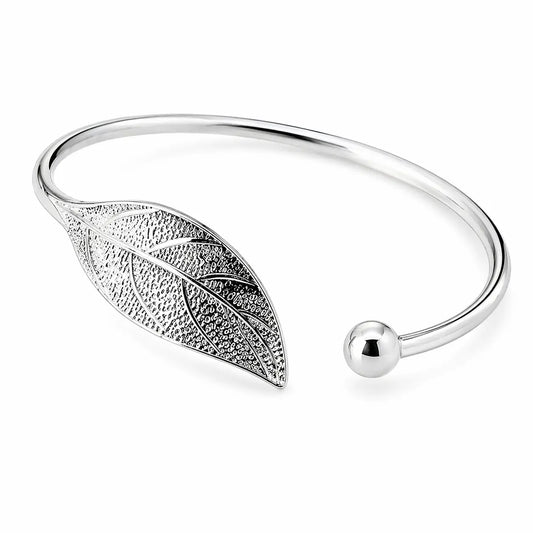 Bracelete feminino folha em prata 925 ajustável com design delicado e elegante