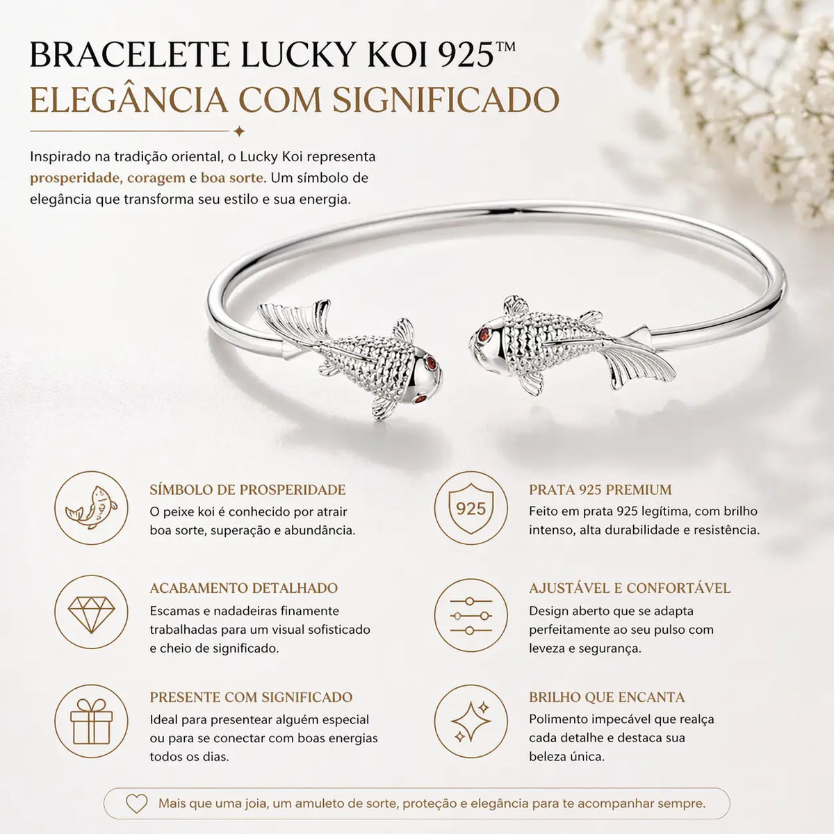 Detalhes do bracelete Lucky Koi em prata 925 com acabamento premium e design sofisticado