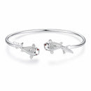 Bracelete feminino Lucky Koi em prata 925 ajustável com design elegante de peixes koi