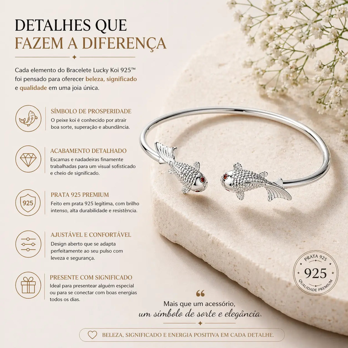 Bracelete Lucky Koi em prata 925 símbolo de elegância sorte e significado