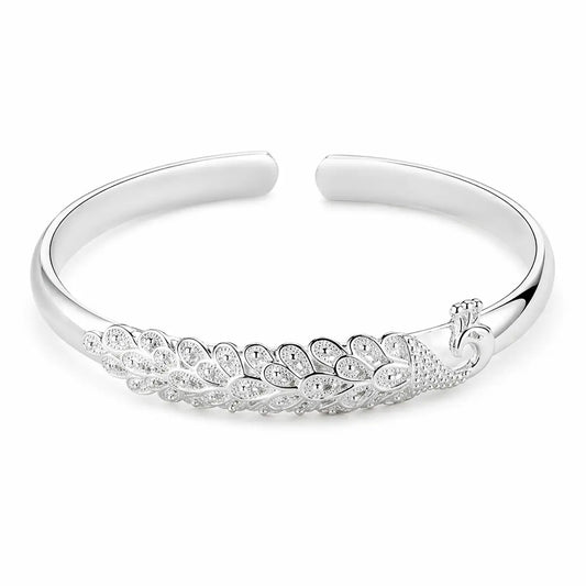 Bracelete feminino pavão em prata 925 ajustável com design elegante e acabamento premium
