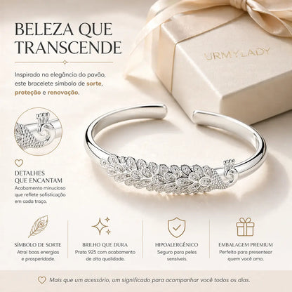Detalhes do bracelete pavão em prata 925 com acabamento fino e design delicado