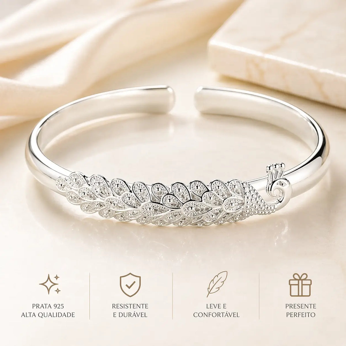 Bracelete feminino em prata 925 premium com brilho intenso e design sofisticado