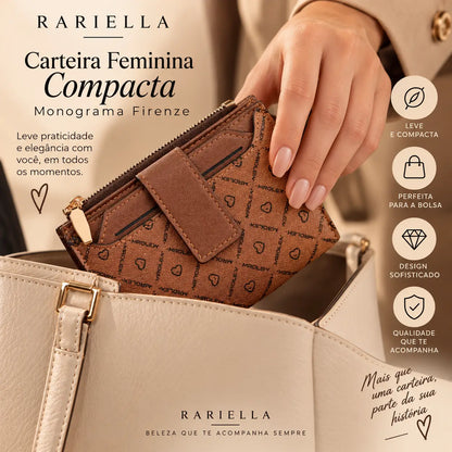 Carteira Feminina Compacta Firenze com medidas aproximadas e formato compacto