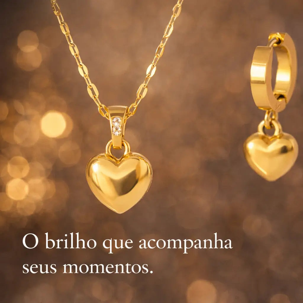 colar feminino dourado 18k coração joia elegante para presente brilho sofisticado conjunto delicado