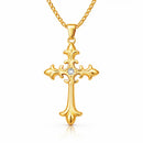 Colar Cruz Áurea™ dourado com pingente de cruz em aço inoxidável premium, design elegante com detalhe central em zircônia, símbolo de fé e proteção
