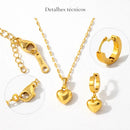 detalhes colar dourado 18k feminino fecho corrente aço inoxidável 316l conjunto coração
