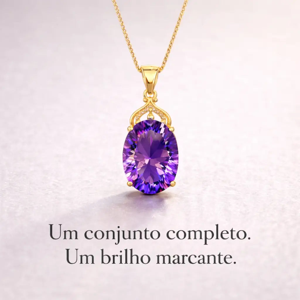 Apresentação premium do colar feminino em prata 925 com pingente de zircônia ametista roxa, design refinado e brilho marcante.
