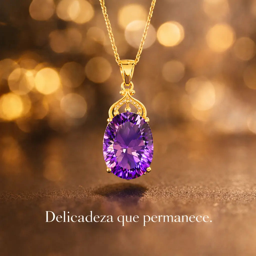 Colar feminino em prata 925 com pingente gota ametista em cenário elegante e sofisticado, transmitindo delicadeza e luxo.