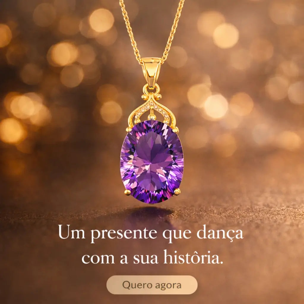 Colar feminino em prata 925 com pingente de zircônia ametista roxa em imagem emocional de presente sofisticado e inesquecível.
