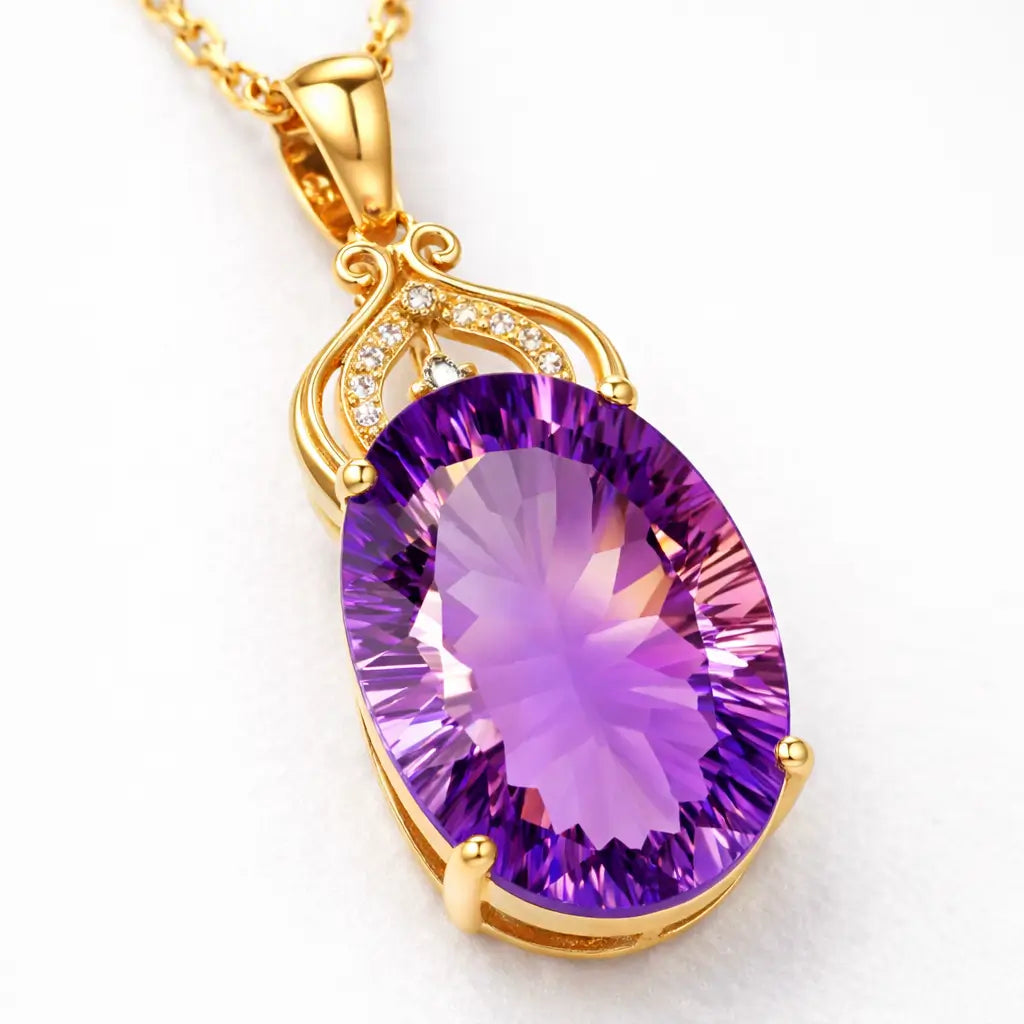 Colar feminino em prata 925 com pingente em formato de gota e zircônia cor ametista roxa, acabamento premium e brilho intenso.