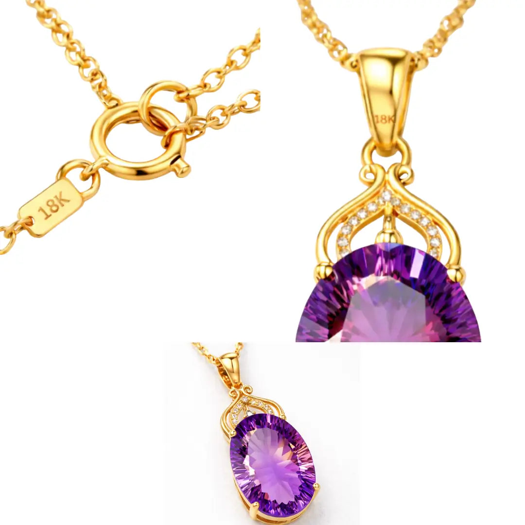 Colar feminino prata 925 com pingente gota em zircônia ametista, evidenciando lapidação, transparência e acabamento sofisticado.