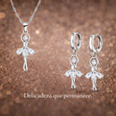 Conjunto Ballet Lumière em Prata 925 com zircônia cúbica em cenário sofisticado, joia feminina que simboliza delicadeza e elegância.