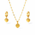 conjunto feminino dourado 18k colar brincos coração elegante