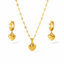 conjunto feminino dourado 18k colar brincos coração elegante
