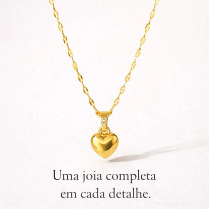 conjunto feminino dourado 18k colar e brincos coração joia completa elegante delicada