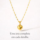 conjunto feminino dourado 18k colar e brincos coração joia completa elegante delicada