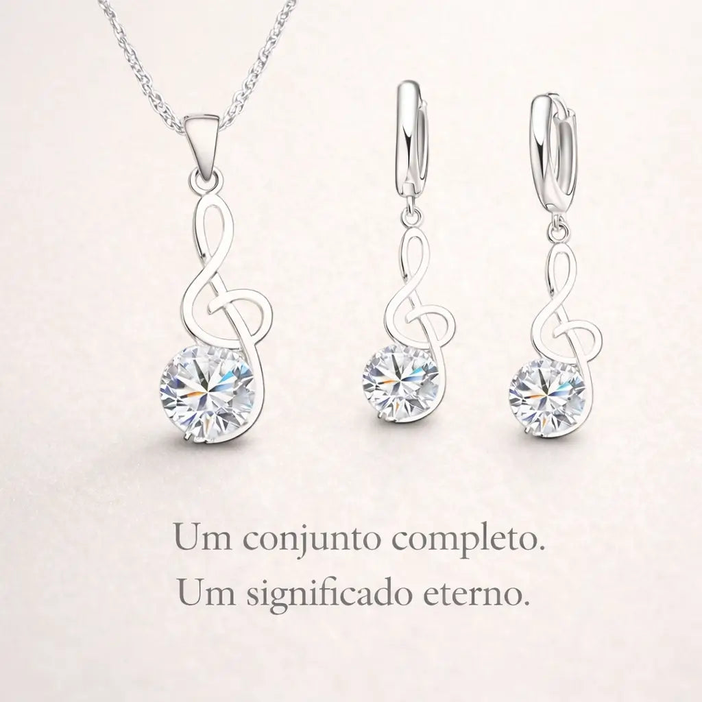 Conjunto Harmonia Lumière em prata 925 com zircônia, joia feminina inspirada na música e na expressão pessoal