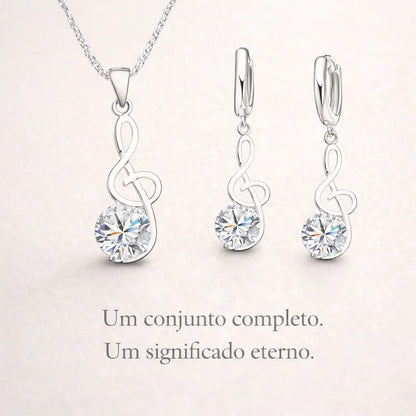 Conjunto Harmonia Lumière em prata 925 com zircônia, joia feminina inspirada na música e na expressão pessoal