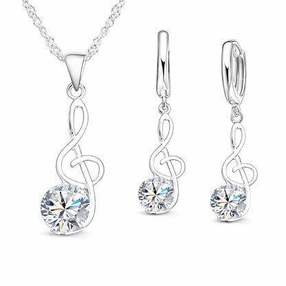 Conjunto Harmonia Lumière em prata 925 com colar e brincos femininos, design clave de sol com zircônia cúbica, joias elegantes para mulheres