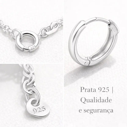 Detalhes do conjunto Harmonia Lumière em prata 925 mostrando fecho, marcação 925 e acabamento de joia feminina premium