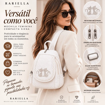 Mochila Branca Feminina Compacta Siena com design moderno e detalhes funcionais