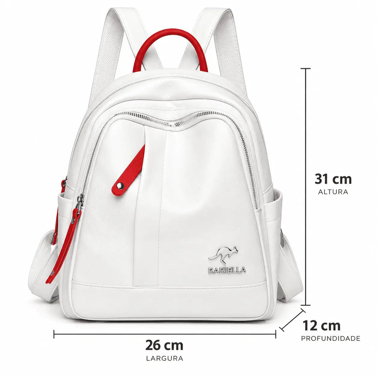 Medidas e dimensões da Mochila Feminina Branca Évora