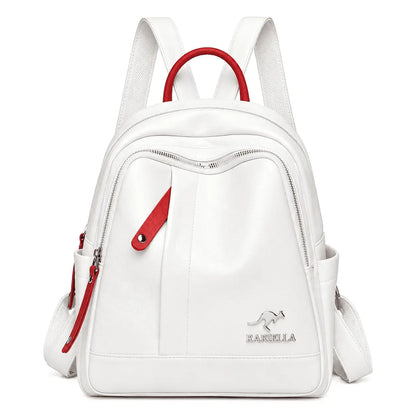 Mochila Feminina Branca Évora com detalhes vermelhos em fundo branco
