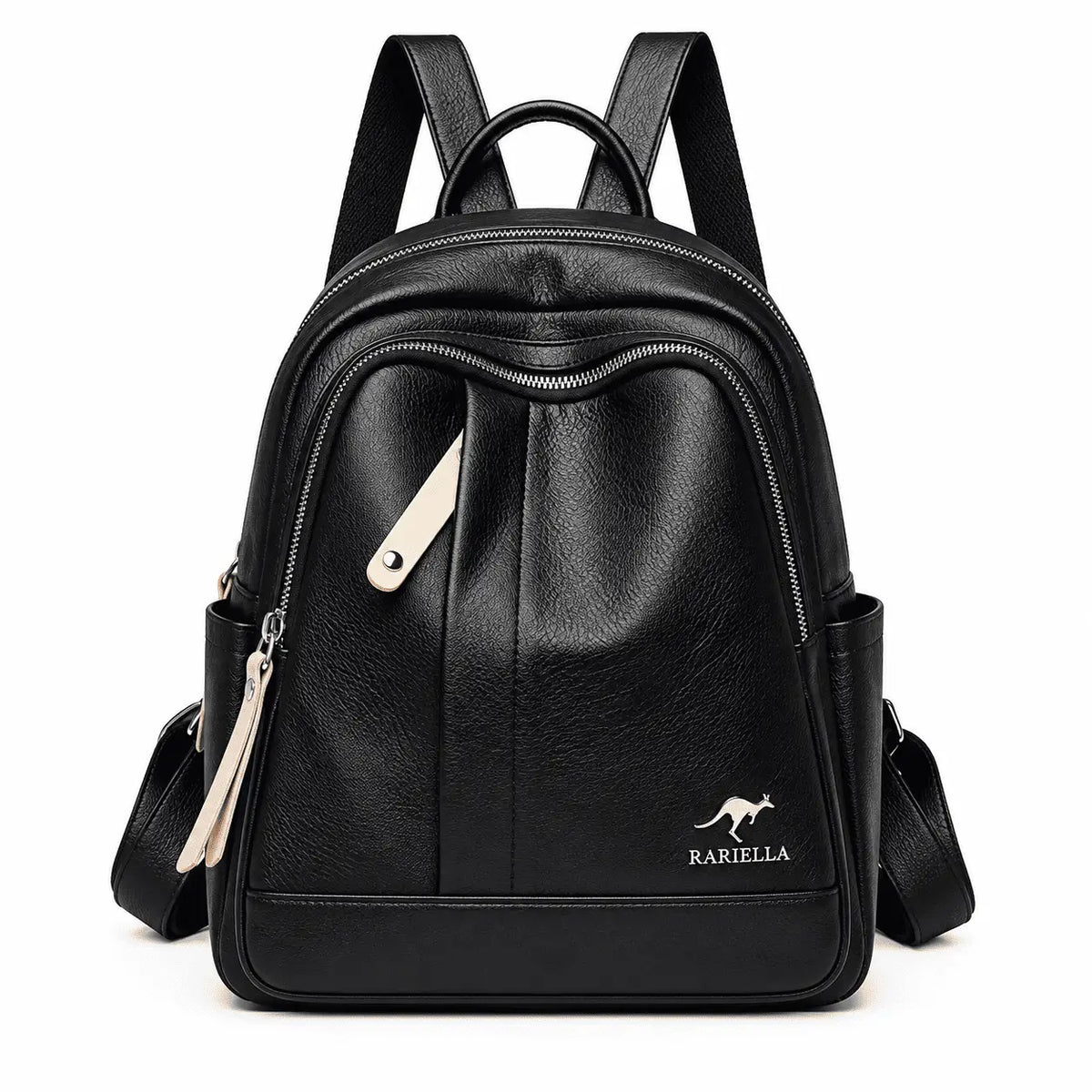 Mochila Feminina Preta Évora com design elegante em fundo branco