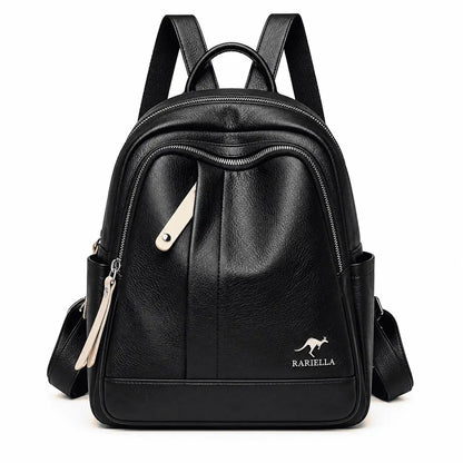 Mochila Feminina Preta Évora com design elegante em fundo branco