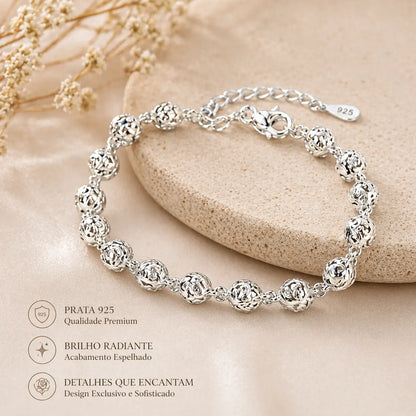 Detalhes da pulseira Lumière Royale em prata 925 com brilho intenso e acabamento refinado
