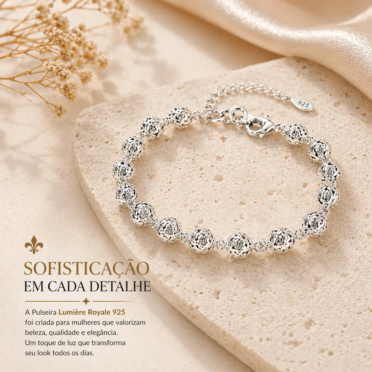 Pulseira Lumière Royale em prata 925 elegante com design luxuoso e sofisticado