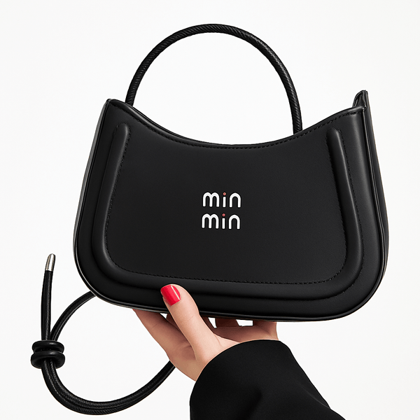 Bolsa Feminina Noir Luxe RariElla na cor preta, modelo premium minimalista em fundo branco, com alça estruturada e design moderno