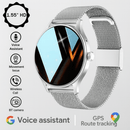 Smartwatch feminino RariElla Silver Elegance em aço inoxidável prata com pulseira milanesa, tela HD 1.55'', assistente de voz, GPS e chamadas via Bluetooth.