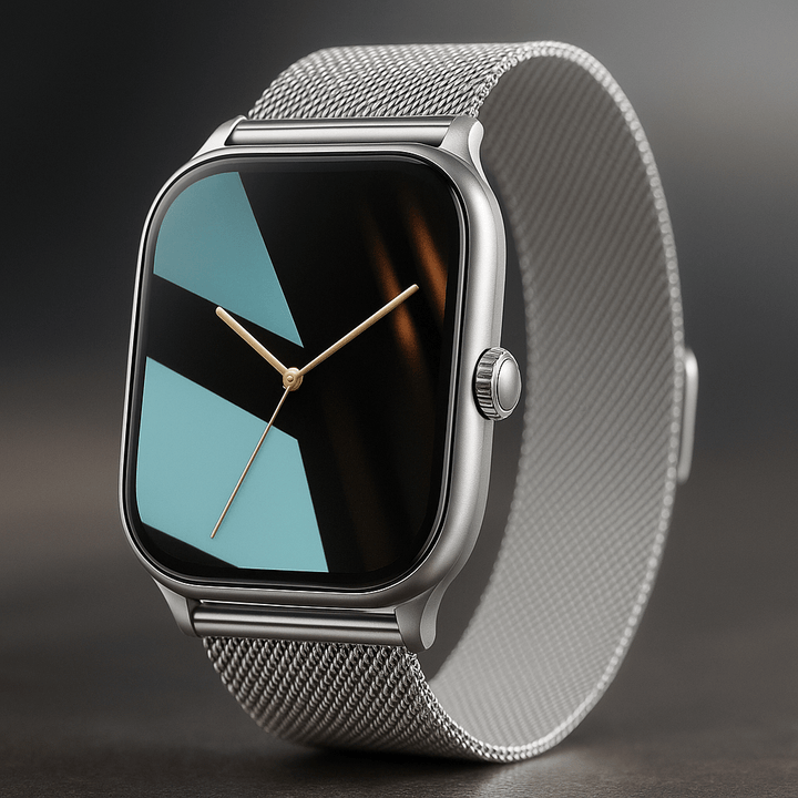 Smartwatch Feminino Elegance Milan com pulseira milanese prata, iluminação premium e foco em acabamento de luxo