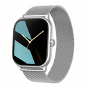 Smartwatch Feminino Elegance Milan em aço inox prata com pulseira milanese, imagem premium clean sem texto